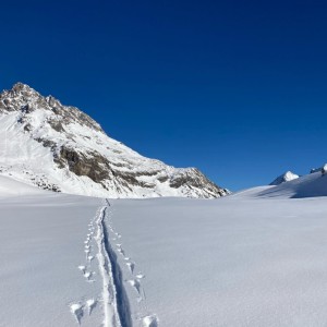 Spuren im Schnee von einer Skitour in der Umgebung von Landeck